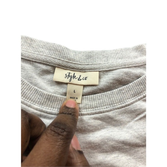 Style and Co. Women Large Grey Animal Sequin Love Hearts Sweater Pullover White - Picture 2 of 7